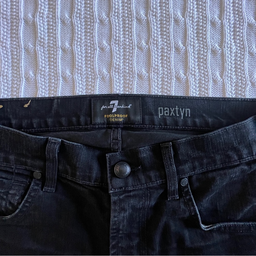 7 FOR ALL MANKIND Paxtyn Black Skinny Jeans 31 Indie Sleaze Grunge Luxe Tailored - Picture 5 of 13